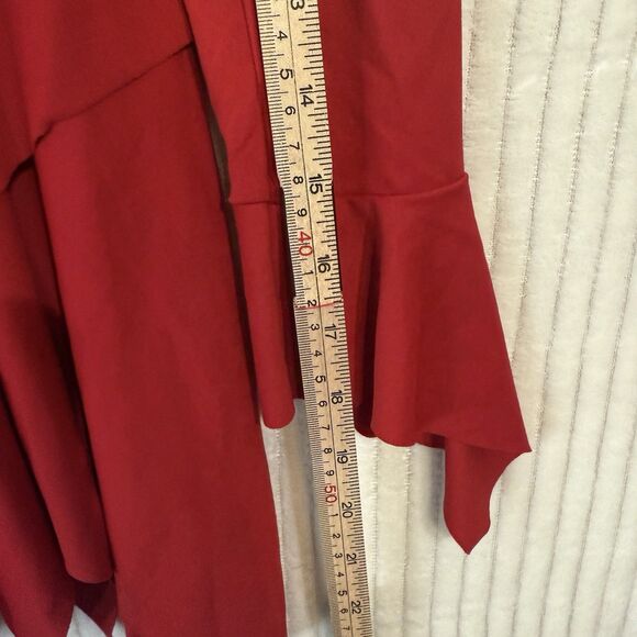 Halara Red Long Sleeve Ruched Handkerchief Hem Mini Dress Size XS NWT - Picture 5 of 10